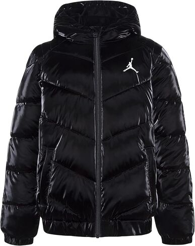 Jordan Girl's Shiny Chevron Quilting Jacket (Little Kids/Big Kids) Black MD (8-10 Big Kid) in Saudi Arabia