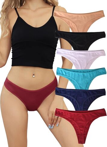 Breathable Cotton Thongs for Women No Show Bikini Underwear Soft and Comfortable Panties Pack of 6 in Kuwait