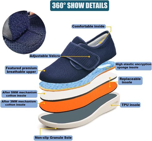 W&LESVAGO Women's Wide Width Non-Slip Diabetic Walking Shoes with Air Cushion,Lightweight Adjustable Edema Sneakers for Arthritis Swollen Feet in Kuwait