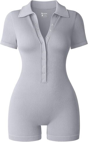 OQQ Women Yoga Rompers Ribbed V Neck Stretch Tummy Control Exercise Rompers in Saudi Arabia
