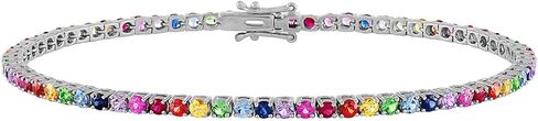 Moonshine colourful silver Tennis bracelet rainbow stones (mix) for women | Ladies fashion | in Saudi Arabia