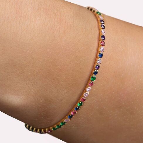 Moonshine colourful silver Tennis bracelet rainbow stones (mix) for women | Ladies fashion | in Saudi Arabia