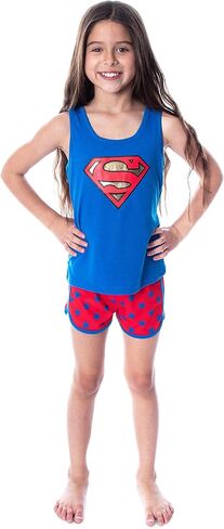 DC Comics Girls' Superman Pajamas Classic Logo Racerback Tank and Shorts Loungewear Pajama Set in Saudi Arabia