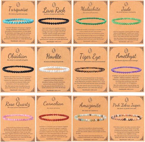 12Pcs Crystal Beaded Bracelet for Women Men - 4MM Semi-Precious Gemstone Bracelet Natural Stone Healing Stretch Bracelet Yoga Bracelets Jewelry Gifts in Saudi Arabia