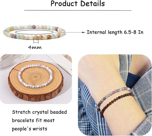12Pcs Crystal Beaded Bracelet for Women Men - 4MM Semi-Precious Gemstone Bracelet Natural Stone Healing Stretch Bracelet Yoga Bracelets Jewelry Gifts in Saudi Arabia