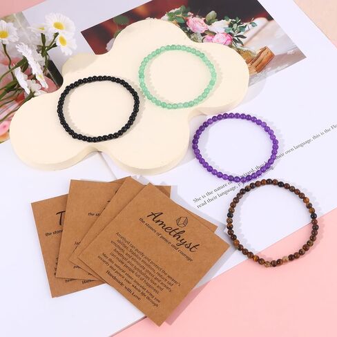 12Pcs Crystal Beaded Bracelet for Women Men - 4MM Semi-Precious Gemstone Bracelet Natural Stone Healing Stretch Bracelet Yoga Bracelets Jewelry Gifts in Saudi Arabia