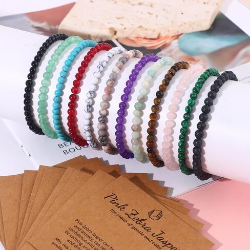 12Pcs Crystal Beaded Bracelet for Women Men - 4MM Semi-Precious Gemstone Bracelet Natural Stone Healing Stretch Bracelet Yoga Bracelets Jewelry Gifts in Saudi Arabia