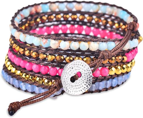 سوار ملفوف من اليشم الأبيض + اليشم الوردي، Hematite, Jasper - Spirit Wrist Aeren Boho Wrap in Kuwait