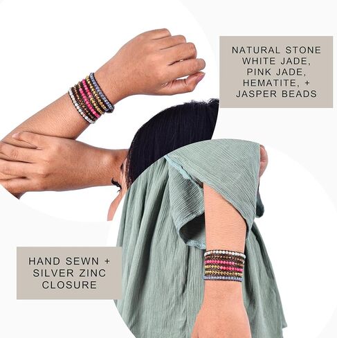 سوار ملفوف من اليشم الأبيض + اليشم الوردي، Hematite, Jasper - Spirit Wrist Aeren Boho Wrap in Kuwait