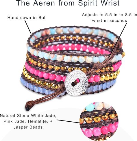 سوار ملفوف من اليشم الأبيض + اليشم الوردي، Hematite, Jasper - Spirit Wrist Aeren Boho Wrap in Kuwait