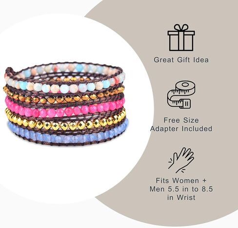 سوار ملفوف من اليشم الأبيض + اليشم الوردي، Hematite, Jasper - Spirit Wrist Aeren Boho Wrap in Kuwait