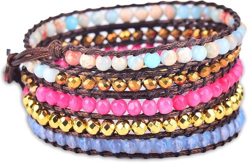 سوار ملفوف من اليشم الأبيض + اليشم الوردي، Hematite, Jasper - Spirit Wrist Aeren Boho Wrap in Kuwait