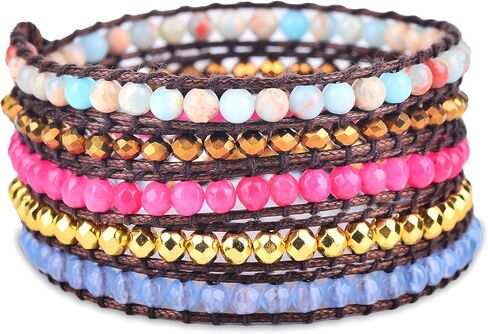 سوار ملفوف من اليشم الأبيض + اليشم الوردي، Hematite, Jasper - Spirit Wrist Aeren Boho Wrap in Kuwait