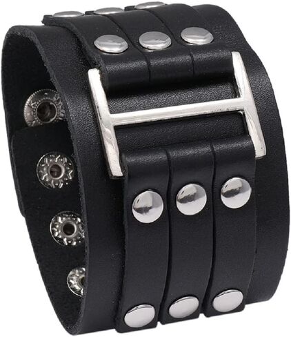 Both Men and Women Style Cool Wide Big Buckle Rivet Genuine Leather Cuff Wristband Bracelet Bangle in Saudi Arabia