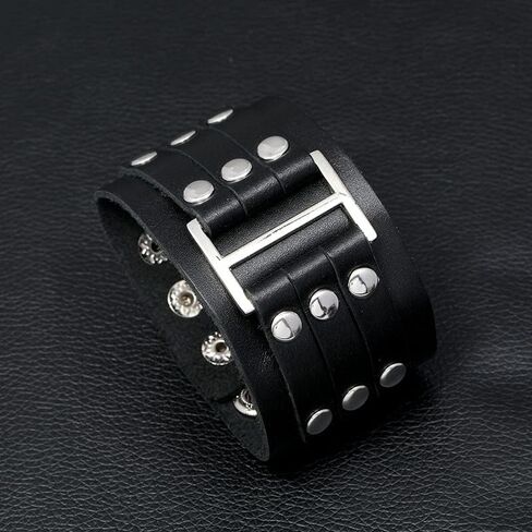 Both Men and Women Style Cool Wide Big Buckle Rivet Genuine Leather Cuff Wristband Bracelet Bangle in Saudi Arabia