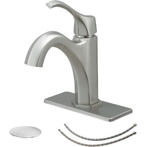 Brushed Nickel Bathroom Faucet Single-Handle One Hole Bathroom Sink Faucet with Deck Plate and Drain Assembly