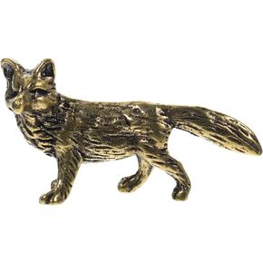 Homoyoyo Mini Fox Figurine Tiny Brass Animal Figure Fengshui Wealth Statue Vintage Animal Sculpture for Home Office Car Dashboard Tea Table Decor