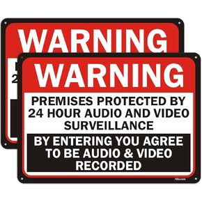Warning Premises Protected By 24 Hour Audio And Video Surveillance By Entering You Agree To Be Recorded Signs 10" x 14" Metal Reflective Rust Free Aluminum Waterproof Outdoor Use 4 Pack