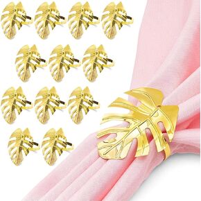 Juvale Tropical Leaf Napkin Rings (1.7 Inches, Gold, 12-Pack)