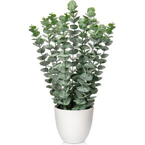Briful 15.7'' Artificial Eucalyptus Plants in White Planter Pot Realistic Foliage Fake Plants Potted Faux Plant Indoor for Home Décor Farmhouse Centerpieces Patio Table