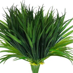 Kingsboomy 6PCS Artificial Plants Fake Grass Outdoor Plastic UV Resistant Greenery Plants Fake Grass for Home Window Garden Office Patio Hanging Planter Pathway Front Porch Décor (Red)