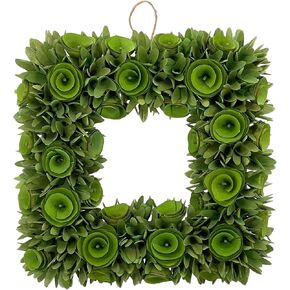 Galt International 19" Woodchip Rose Wreath - Intricate Front Door Wreath - Beautiful Indoor and Outdoor Wreath for Any Season - 19" Square Wreath (Green)