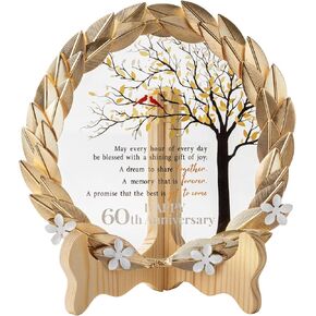 لوحة كريستال لزينة الذكرى السنوية الستين للزفاف مع إكليل من أوراق الذهب - هدايا زينة الزفاف السعيدة للذكرى الستين للأجداد - أفكار هدايا فريدة للذكرى الستين للزفاف in Kuwait