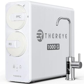 Thereye 8 Stage Reverse Osmosis System, 1000 GPD Tankless Reverse Osmosis Water Filter, Under Sink RO Water Filtration System, Reduce PFAS & TDS, Smart LED Faucet, 2:1 Pure to Drain, White