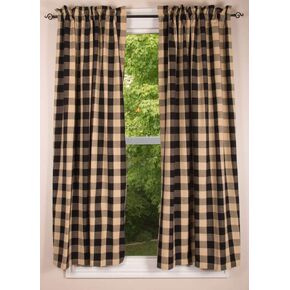 ستائر قطنية بافلو تشيك باللونين الأسود والأسمر مقاس 72 بوصة × 63 بوصة من شركة Primitive Home Decors in Kuwait