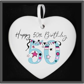 50th Birthday Gifts for Her, Happy 50th Birthday Decorations for Women Funny Ceramic Ornament Keepsake Sign Heart Plaque Gift Ideas for 50 Year Old Women
