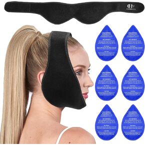 Wisdom Teeth Ice Pack Head Wrap, Face Ice Pack for Wisdom Teeth, Jaw Ice Pack for Face Oral Surgery with 6 Hot Cold Gel Pack for TMJ Pain Relief, Tooth Extraction, Tonsillectomy Recovery-Black