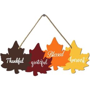 KPSheng Thankful Grateful Blessed Harvest Wooden Signs Autumn Maple Leaf Wooden Decor for Fall Harvest Farmhouse Home Office Wall,11.6In x 5.1In