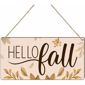 6" X 12" Fall Wooden Hanging Plaque - Hello Fall - Seasonal Wood Sign With Sisal Rope, Rustic Wall Decor, Wooden Plaque For Farmhouse, Garden, Indoor, Outdoor,Home & Office Decorations - B07
