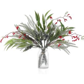 3 حزمه فرع إبرة الصنوبر الاصطناعي مجموعة عيد الميلاد وهمية العرعر التوت حزمة فو أوراق الأوكالبتوس أوراق السرخس الاصطناعية DIY بها بنفسك عيد الميلاد عطلة الديكور زهرية الخضار ديكور المنزل in Kuwait