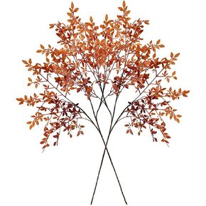 4 PCS Artificial Plants Fall Branches 43.3 Inch Bamboo Leaves Autumn Faux Fall Stems Branches Plants Fake Shrubs Ficus Twig Fake Plants for Home Office Vase Fireplace Halloween Decor