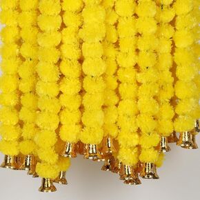 Marubhumi 4.5 Feet Long Strands Artificial Marigold Flowers with Bell Garland for Diwali Decor, Garland for Decoration, Diwali Decorations for Home, Christmas Decor Wedding Decor, Yellow/Red - 5 PCS