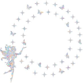 Fairy and Star Window Clings for Bird Strickes - Anti-Collision Window Decals to Save Birds from Window Collisions,Non Adhesive Prismatic Window Clings, Rainbow Stickers(88 Pcs)