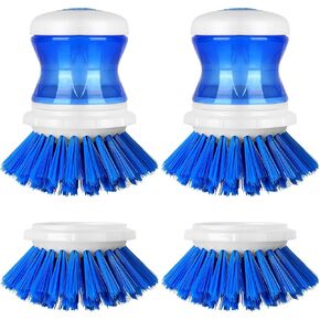Dish Scrubber with Soap Dispenser for Dishes Pot Pan Kitchen Sink Cleaning, Blue 2Pcs with 2 Refills