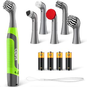 Electric Cleaning Brush, Battery Powered Scrubber with 4 AA Batteries, Small Electric Grout Brush & 5 Replacement Brush, Cordless Lightweight Brush for Tile, Sink, Window, Kitchen, Bathroom