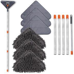 Wall Cleaner Mop with 79 Inches Long Handle, 360° Wall Washer Cleaner Tool for Walls/Ceiling Fans/Dust/Baseboard/Floors Clean, Baseboard Cleaner Tool Duster with Squeegee 6 Replacement Pads
