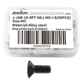 M5 x 40mm Flat Hex Head Socket Cap Screw，10.9 Grade Alloy Steel，Black Oxide Finish，Fully Threaded，Replacement Fastener Screws，Allen Hex Drive，50PCS