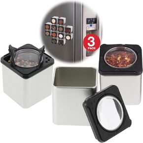 Magnetic Spice Jars - Shake or Pour Containers Attach to Most Refrigerator Doors & Appliances - Set of 6 Seasoning Dispensers - Easy Open Window Top Shakers; Salt Pepper Organize Space Saving Baking