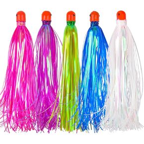 Mylar Flash Teaser Tail Bucktail Fishing Teasers Weighted Jig Head Saltwater Mylar Fishing Skirts Bait Bullet Sinker Head 0.35 Ounce with Mylar Flash Skirts Hair 8pcs/Pack