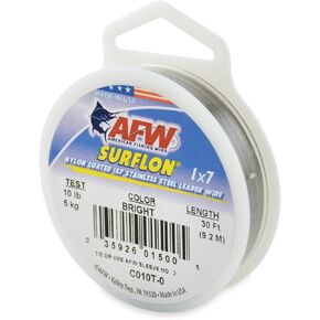 American Fishing Wire Surflon, Nylon Coated 1x7 Stainless Steel Leader Wire, 90 lb Test, 036" Diameter, Bright, 100 ft