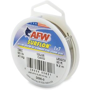 American Fishing Wire Surflon, Nylon Coated 1x7 Stainless Steel Leader Wire, 30 lb Test, 024" Diameter, Bright, 30 ft
