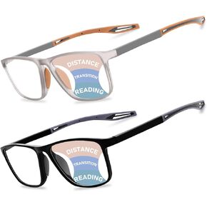 2 Pack Progressive Multifocus Reading Glasses Men Women，Blue Light Blocking Flexible Lightweight TR90 Frame Readers