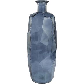 Deco 79 Recycled Glass Handmade Decorative Vase Spanish Tall Faceted Floor Centerpiece Vase with Teal Tint, Flower Vase for Home Decoration 11" x 11" x 29", Clear