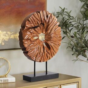 Irregular Teak Sculpture, Handmade Decorative Sculpture with Base, Wood Tabletop Sculpture for Home Decor, 11.8" x 3.5" x 15.7"