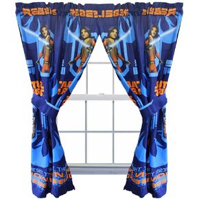 Star Wars Rebels Blue 63" Drapery/Curtain 4pc Set (2 Panels, 2 Tie backs) - Official Star Wars Product