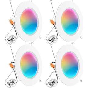 Sunco 4 Pack LED Recessed 6 Inch, Smart RGBW Color Changing Can Lights, High Brightness 1200 LM, 14W, Retrofit Installation, Compatible with Amazon Alexa & Google Assistant - UL